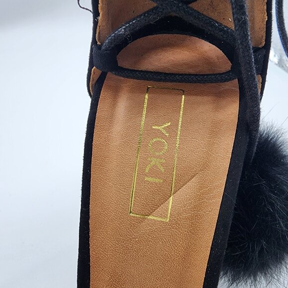 Yoki Elise  Women's Velvet Heels with Pom Poms Size 9.5 Black - Picture 9 of 14